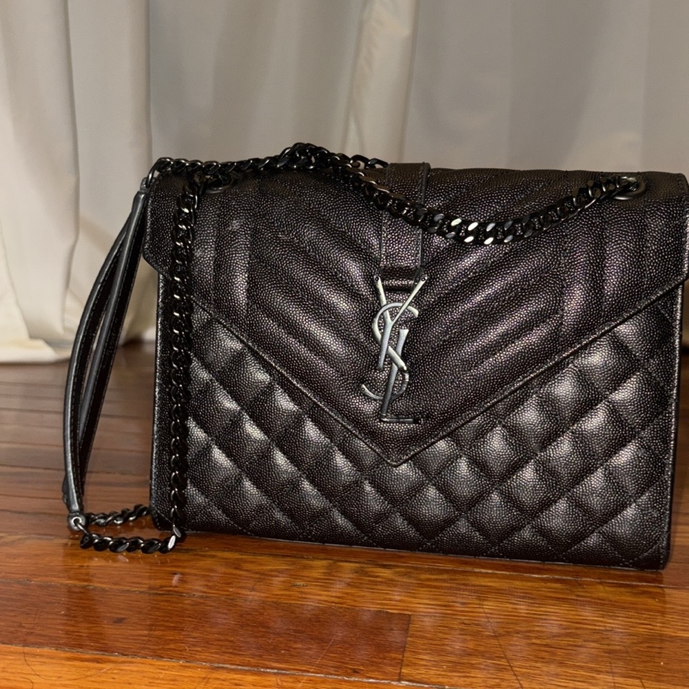 Black Quilted Chain Strap Clutch Crossbody Bag